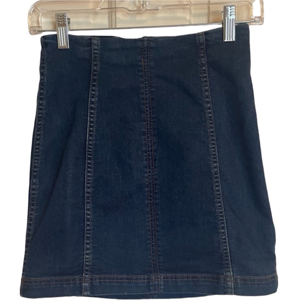 Free People Modern Femme Blue Denim High Waist Mini Skirt